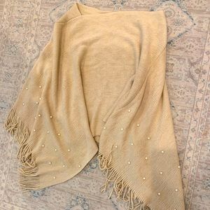 Soft sweater pullover shawl, studded with faux pearls